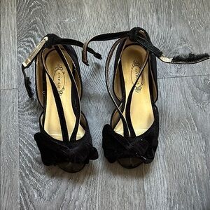 Joyfolie Black Velvet Dress Shoes with Bow